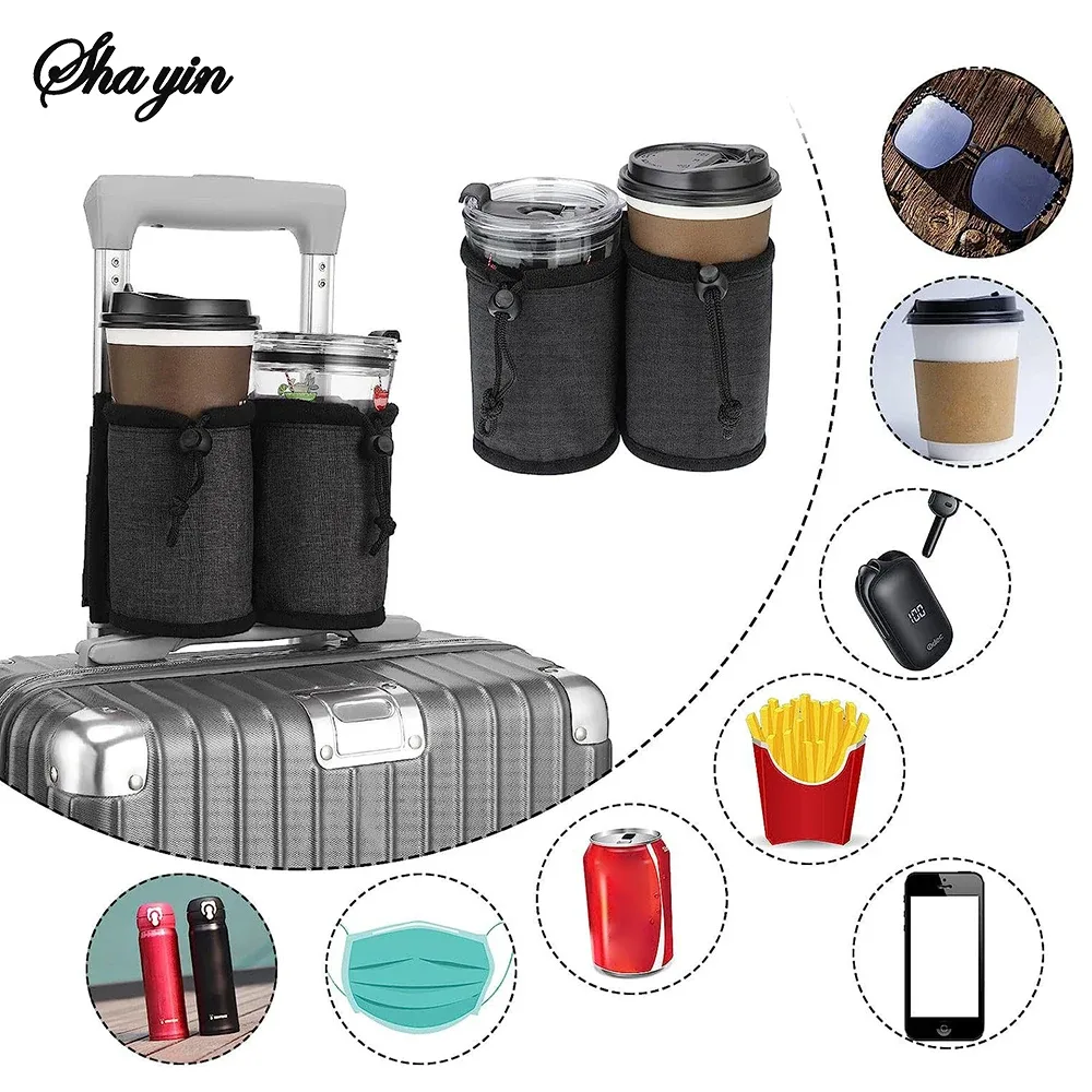 porte-gobelet pour bagages de voyage, valise à main libre durable, sac à boissons, porte-tasses de thé au lait et à café, convient à toutes les poignées de valise