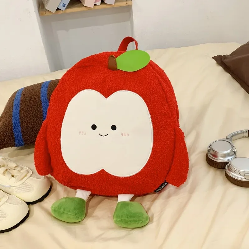 Sacs à dos en flanelle en forme de pomme, grande capacité, sac de transport pour étudiants, sacs à la mode pour femmes, sac à bandoulière mignon à la mode, 2025