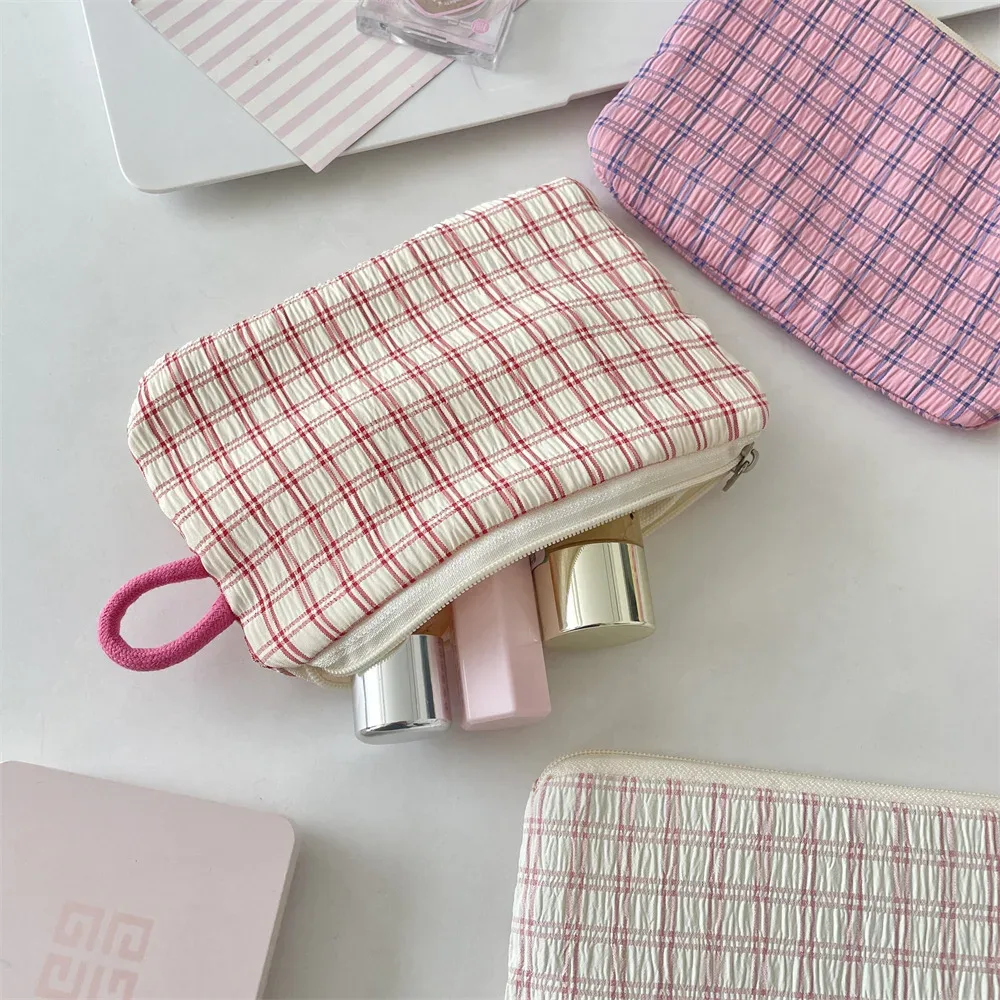 petit plaid voyage cosmétique rouge à lèvres clé carte câble de données sac de rangement portable femmes maquillage sacs à main portefeuille pochette sacs organisateur