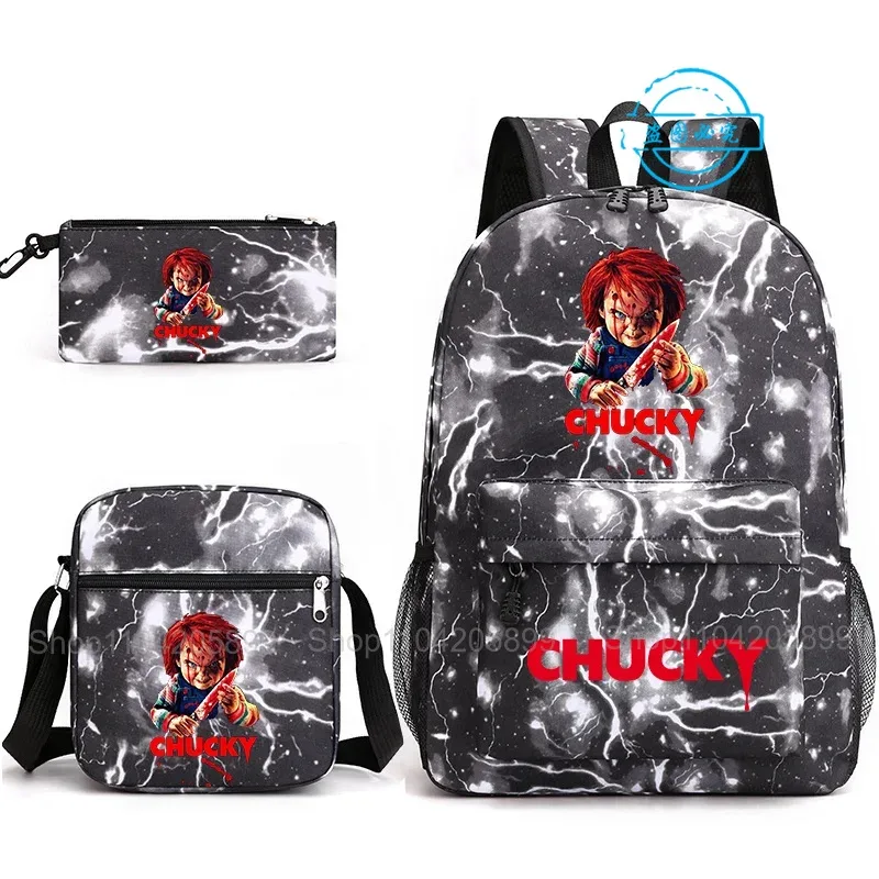 sacs à dos chucky pour enfants, 3 pièces, cartables pour étudiants et adolescents, sacs d'école pour garçons et filles, trousse à crayons, sacs à bandoulière, sac de voyage