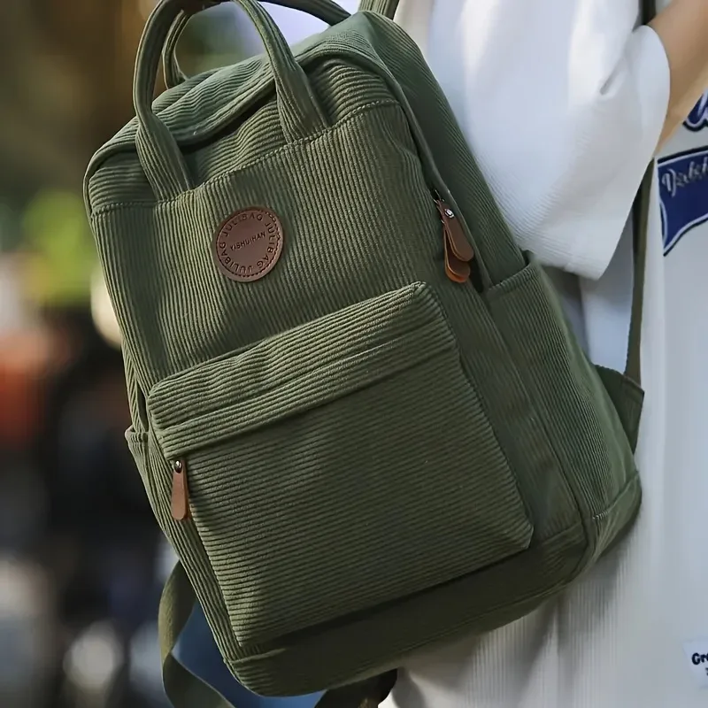 sac à dos décontracté en velours côtelé pour adolescents, compartiment pour ordinateur portable 14 pouces, sac pour lycée et université avec poche zippée, sacs à dos pour l'école