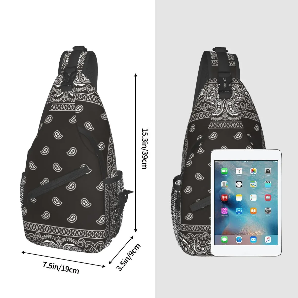 sac à bandoulière bandana paisley noir pour sac à dos à bandoulière sac de poitrine décontracté sac à dos pour randonnée marche vélo voyage cyclisme