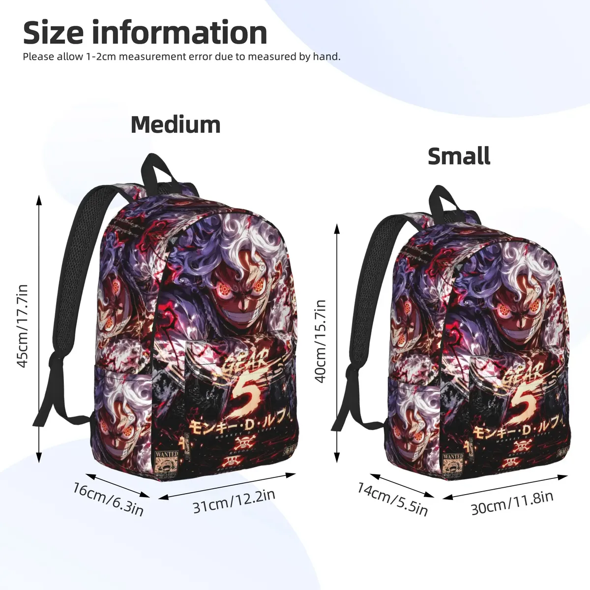 sac à dos one piece anime luffy gear 5, style shonen, classique, avec fermeture éclair, pour voyage