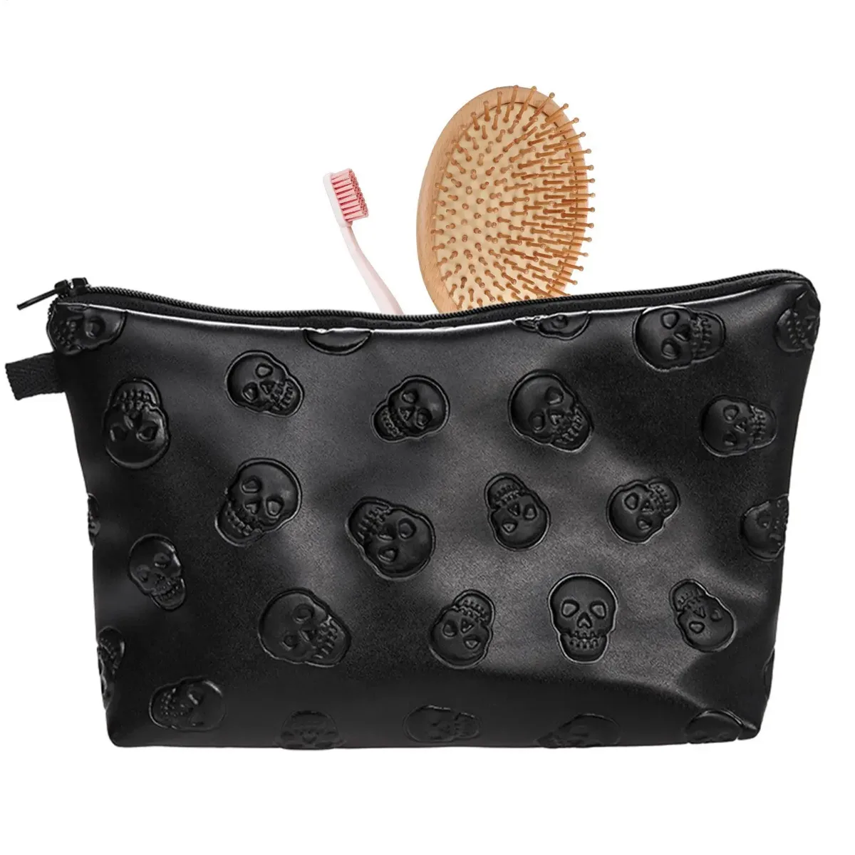sac à cosmétiques en cuir pu imperméable, 1 pièce, sac de maquillage en cuir pu noir, organisateur de voyage pour cosmétiques, trousse de toilette