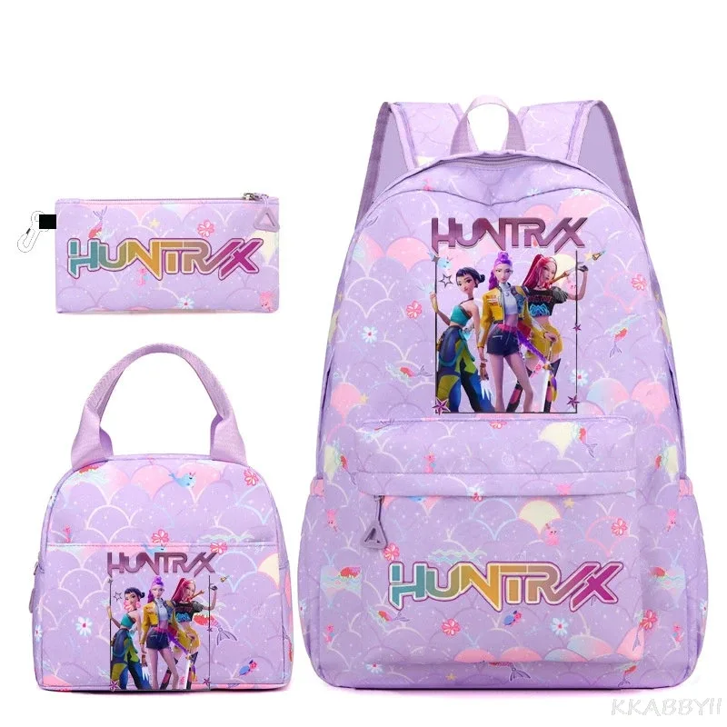 nouveau sac à dos kpop demon hunters huntr/x, 3 pièces, léger, respirant, grande capacité, pour l'école, les voyages, pour femmes, mochilas