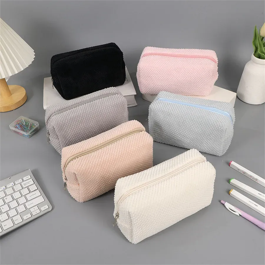 sac de rangement en peluche solide pour rouge à lèvres cosmétique, trousse à crayons, sacs à main de maquillage pour femmes, trousse de toilette pour filles, sacs à stylos d'évaluateurs de voyage