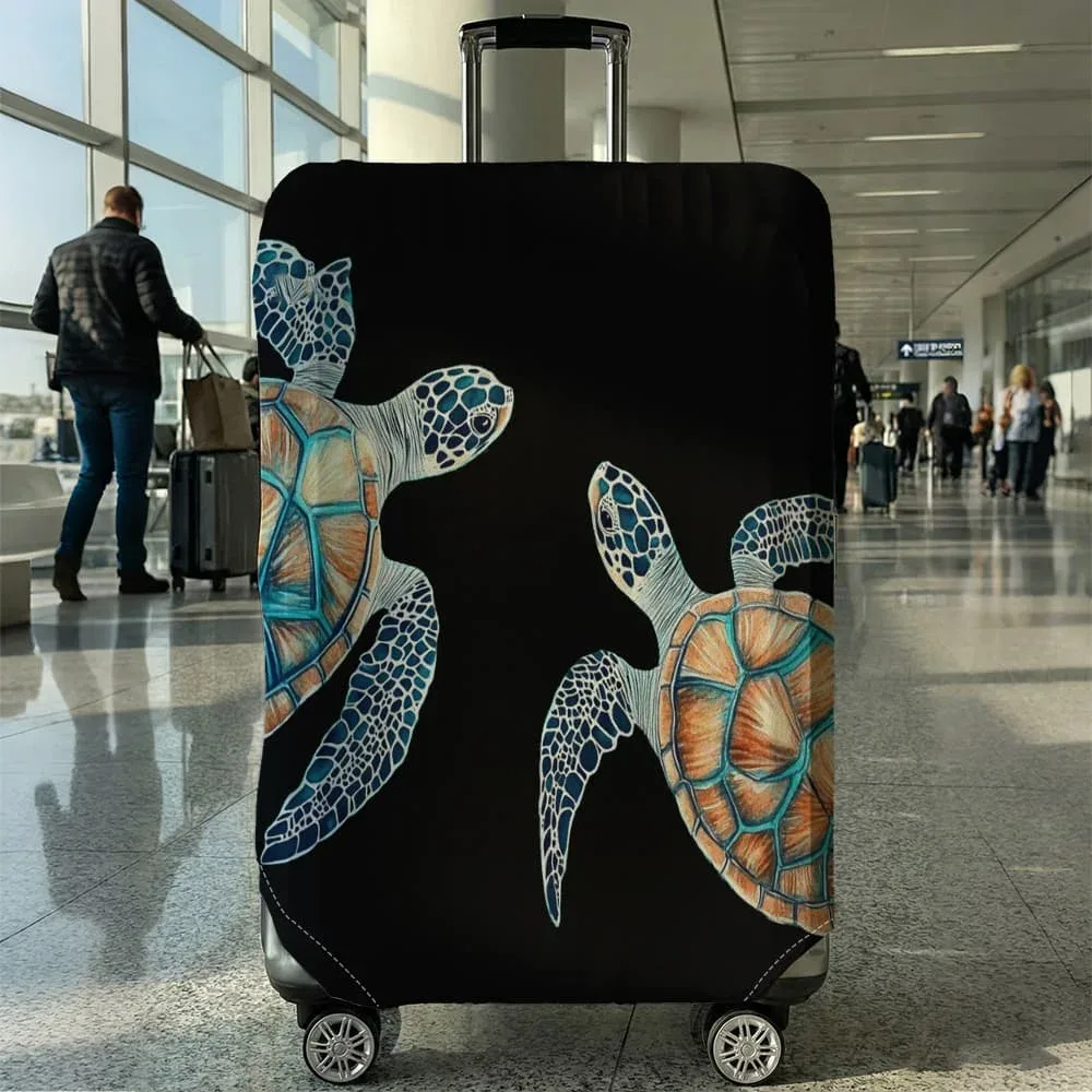 housse de protection pour bagages motif double tortue des profondeurs, convient aux bagages de 18 à 32 pouces, avec protège-poignées, accessoire de voyage