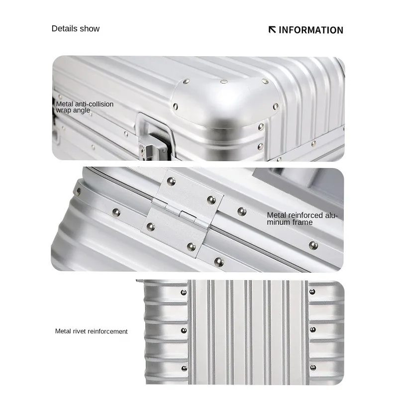 valise en aluminium 100%, étui pour appareil photo de photographie à ouverture supérieure, valise de cabine à main de 18/20 pouces, serrure par mot de passe, boîte à outils pour bagages
