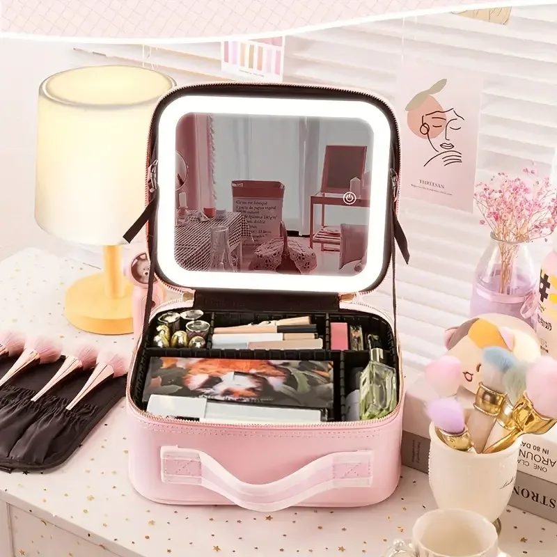 trousse de maquillage de voyage portable avec miroir, lumière led aste, étanche, non parfumée, batterie au lithium, 3 documents, 6262