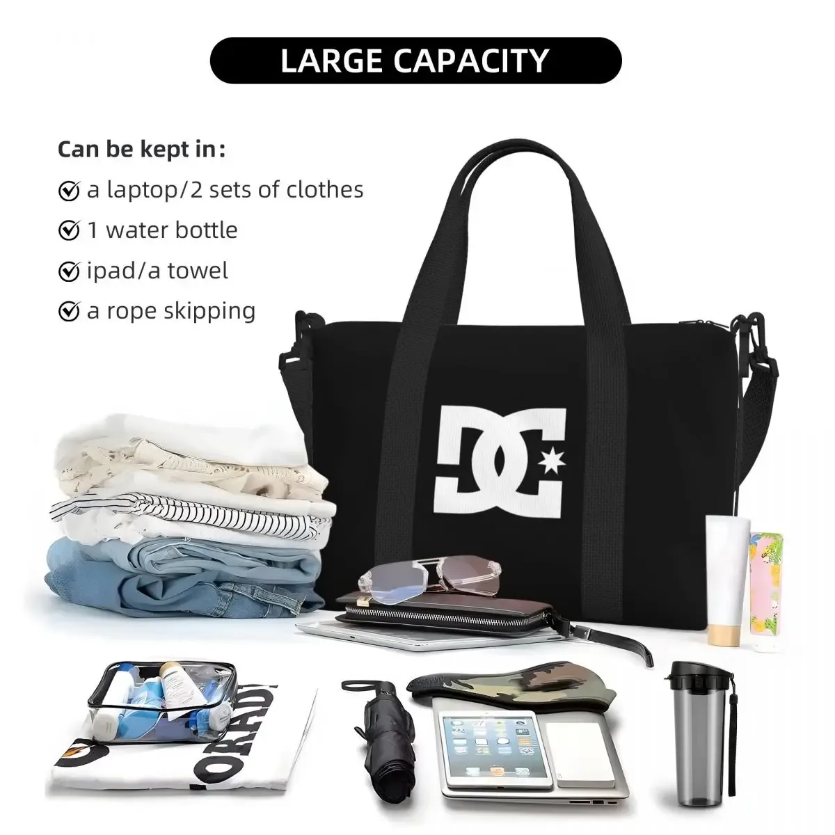 sac de voyage bandoulière dc shoe co pour femme et homme, sac de transport, sac fourre-tout grande capacité pour homme, sac de sport et de week-end