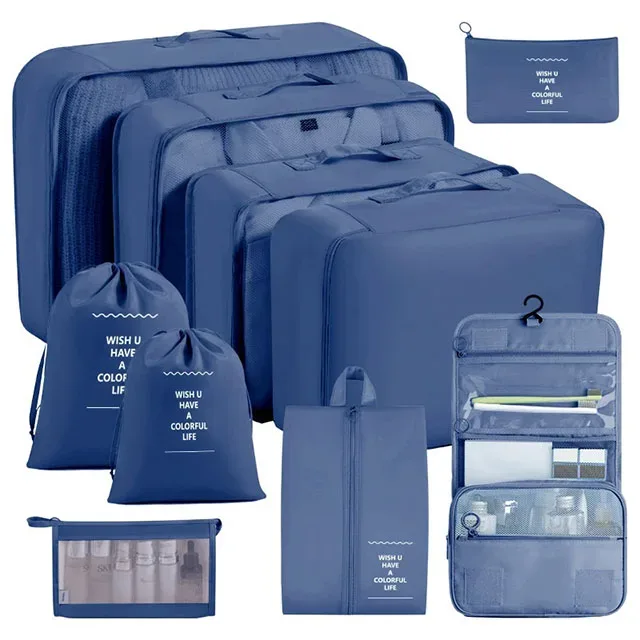 ensemble de 11 cubes de rangement de voyage, organisateurs de bagages imperméables, sacs de rangement à cordon pour vêtements, chaussures, sous-vêtements, cosmétiques