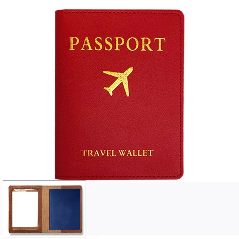 porte-passeport en cuir pu pour femmes et hommes, clip multifonctionnel pour billet d'avion, portefeuille et étui pour carte d'identité, 1pc