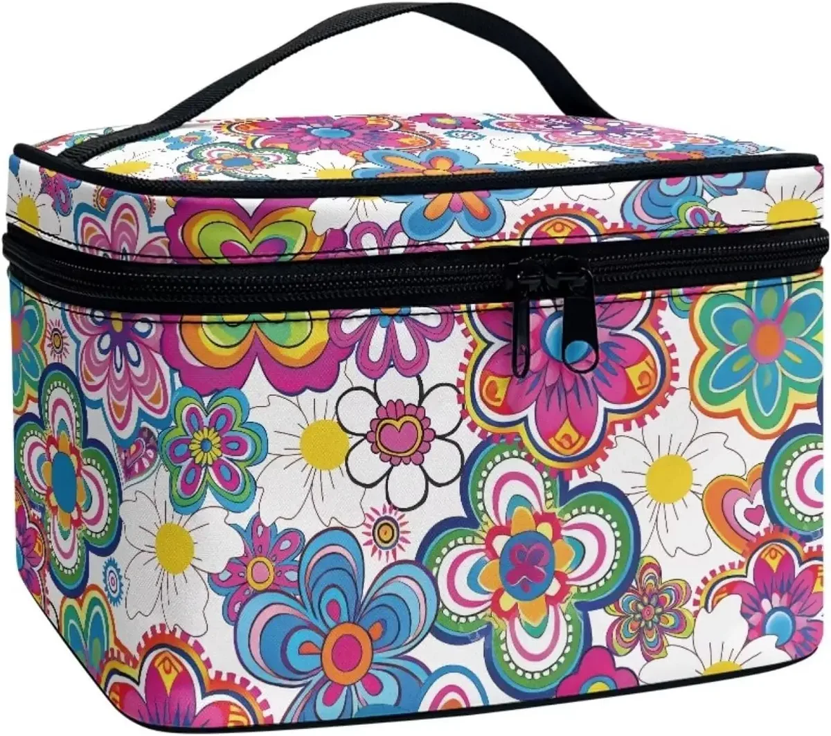 bronwn-trousse de maquillage portable avec fermeture à glissière, sac de toilette, fourre-tout pour cosmétiques, poudres imprimées, rétro, salle plus lente