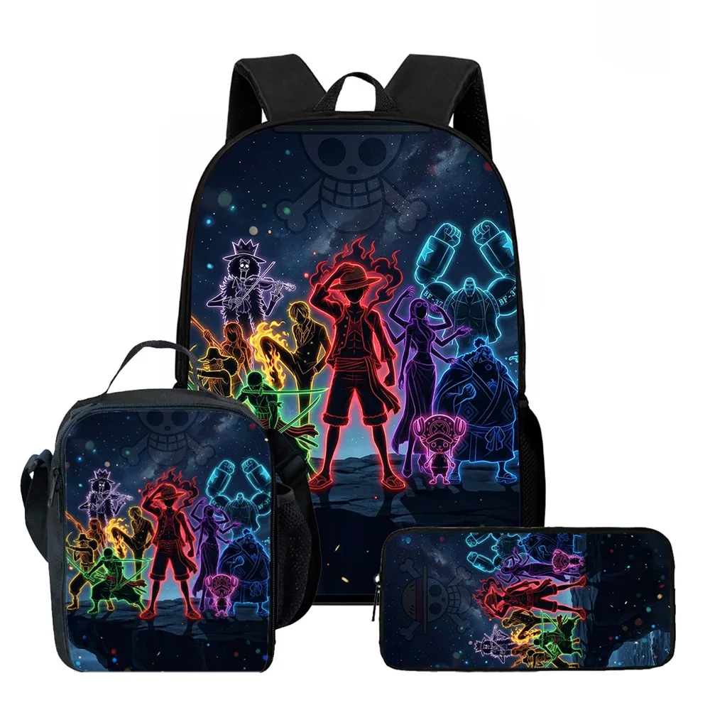 sac à dos scolaire léger et réglable 3-en-1 one piece avec sac à lunch et trousse à crayons pour enfants de 6 à 10 ans, école primaire