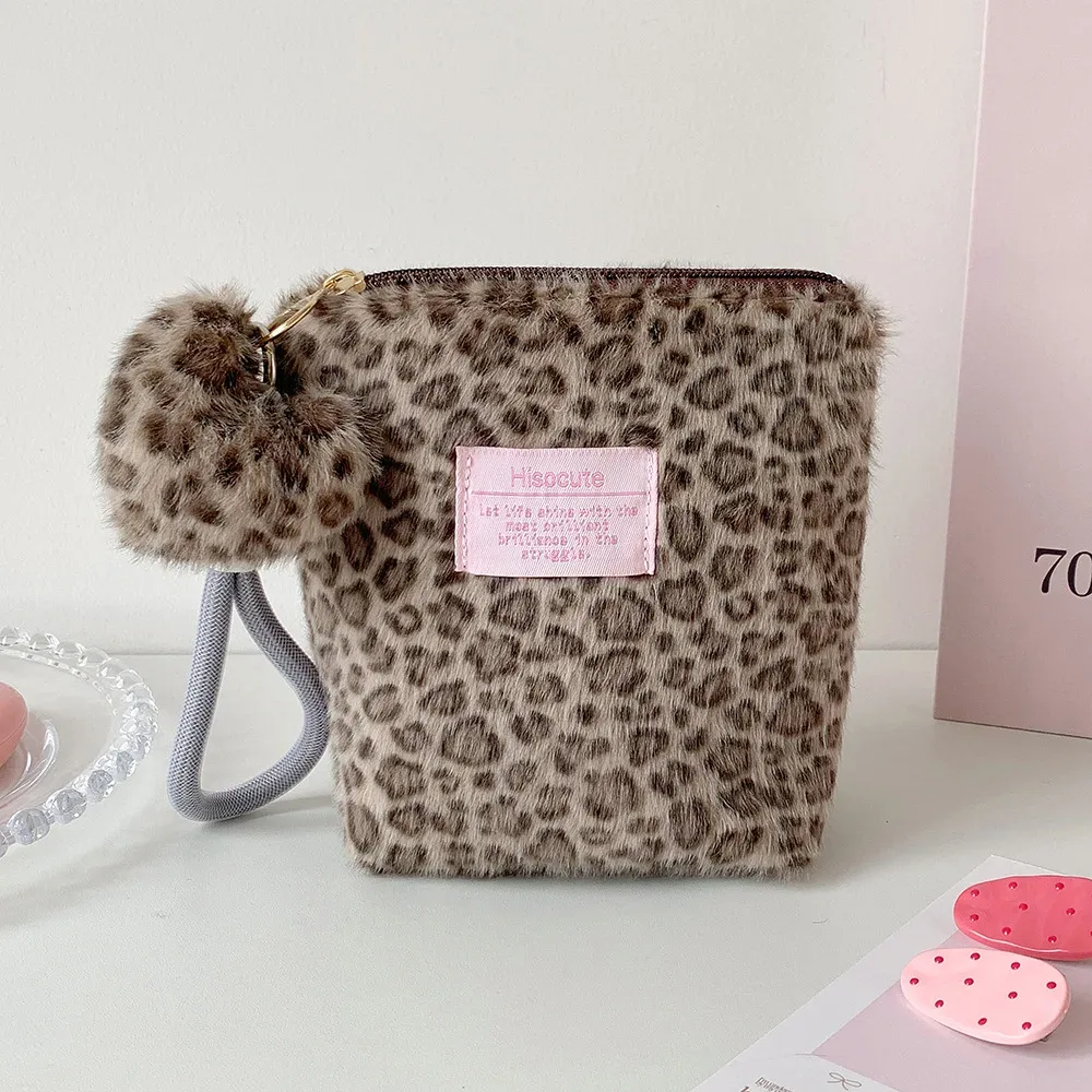 jolie trousse de maquillage à fermeture éclair, porte-monnaie pour rouge à lèvres, imprimé léopard rétro, mini sac cosmétique