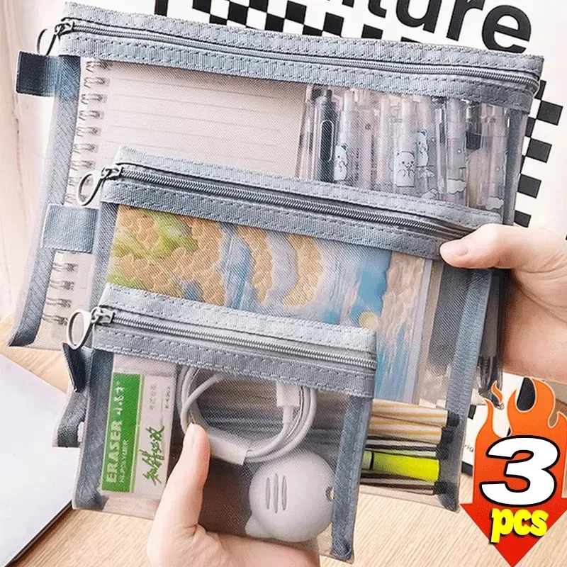 1/3 pièces transparent maille fermeture éclair sac cosmétique femmes nécessaire organisateur mode petits grands gris sacs de toilette maquillage pochette étui