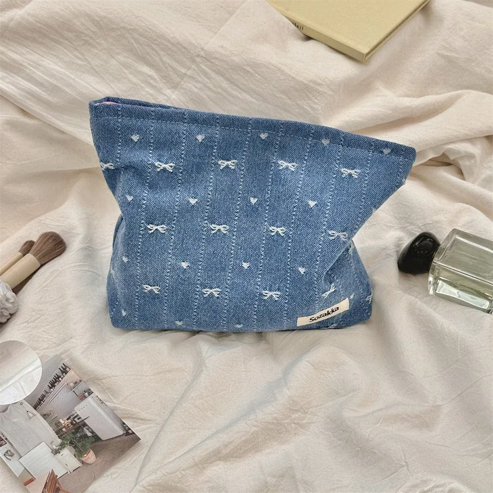 style coréen grand nœud étoiles imprimer maquillage stockage étui à fermeture éclair produits de soins de la peau sacs de rangement de cosmétiques sac de maquillage de voyage