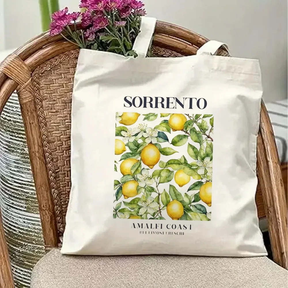 sac fourre-tout vintage ibiza en toile, imprimé rétro paysage de l'île d'espagne, palmiers, plage tropicale, vacances, sac à bandoulière