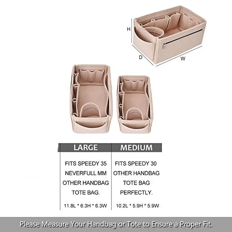 organisateur de maquillage en feutre, insert de sac à main, sac de voyage intérieur, pochettes cosmétiques portables, compatible speedy neverfull
