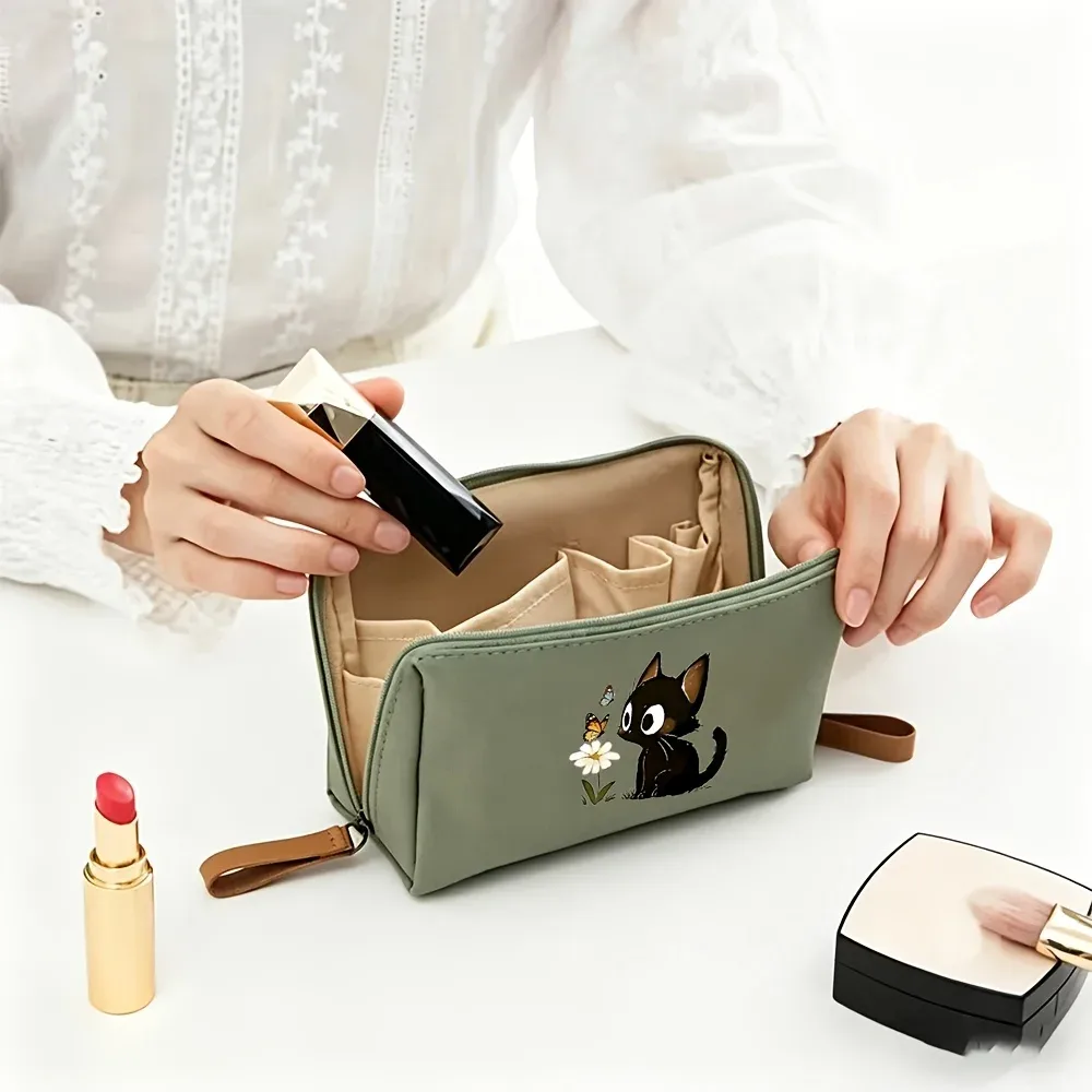 trousse de maquillage portable 2026 chat mignon couleur unie, pochette cosmétique de voyage, organisateur de rangement quotidien pour femme