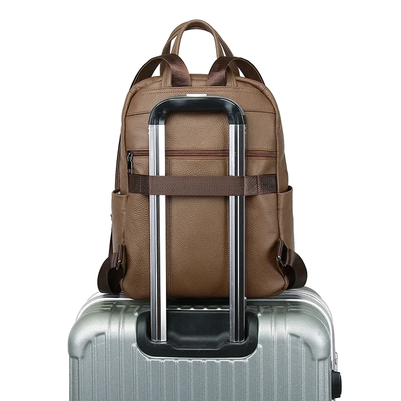 sac à dos en cuir véritable, adapté aux femmes et aux hommes, multifonctionnel et de grande capacité, peut être placé sur une valise cadeau