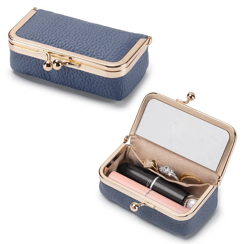 mini étui de rangement pour rouge à lèvres en cuir véritable, petite trousse de maquillage avec miroir, pochette de voyage pour cosmétiques, boîte de maquillage