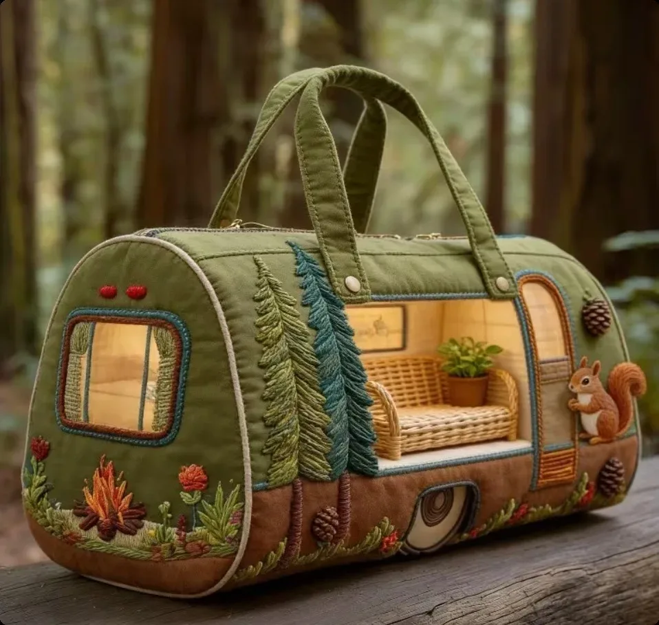 sac de voyage matelassé à bretelles réglables, en forme de voiture de camping, grande capacité, imprimé, pour la gym, le camping, la plage et les activités de plein air