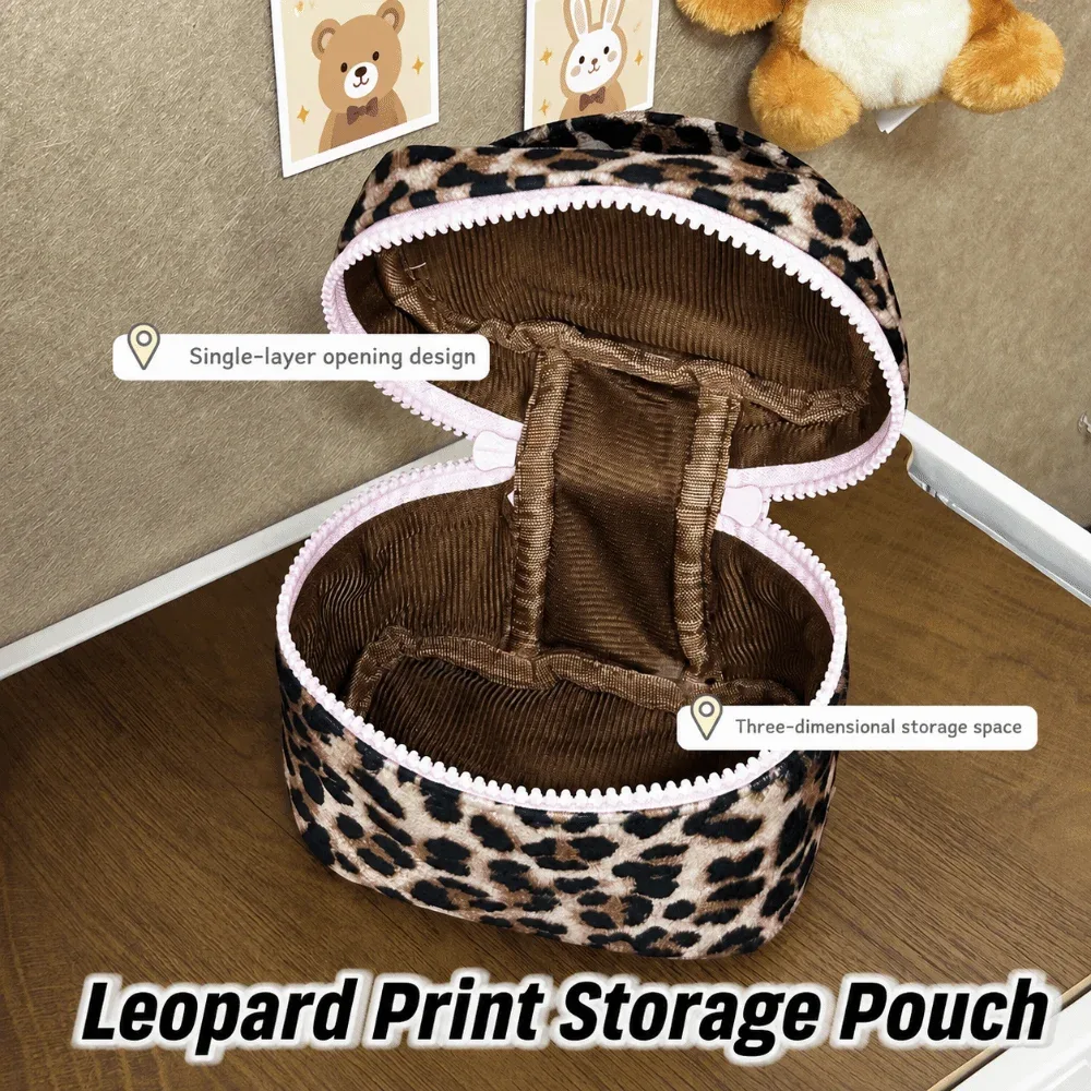 boîte de rangement carrée multifonctionnelle à imprimé léopard, avec fermeture éclair, petite pochette cosmétique, étui de rangement pour la maison et les voyages