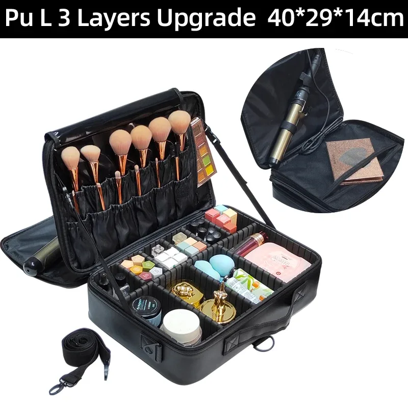 sac à cosmétiques en cuir pu pour femme, étanche, portable, grande capacité, trousse de maquillage, valise de voyage, haute qualité