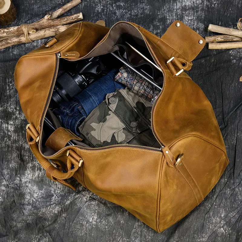 luufan-sac de voyage en cuir véritable pour homme, grande capacité, vintage, elin, cheval, homme, bagage, week-end