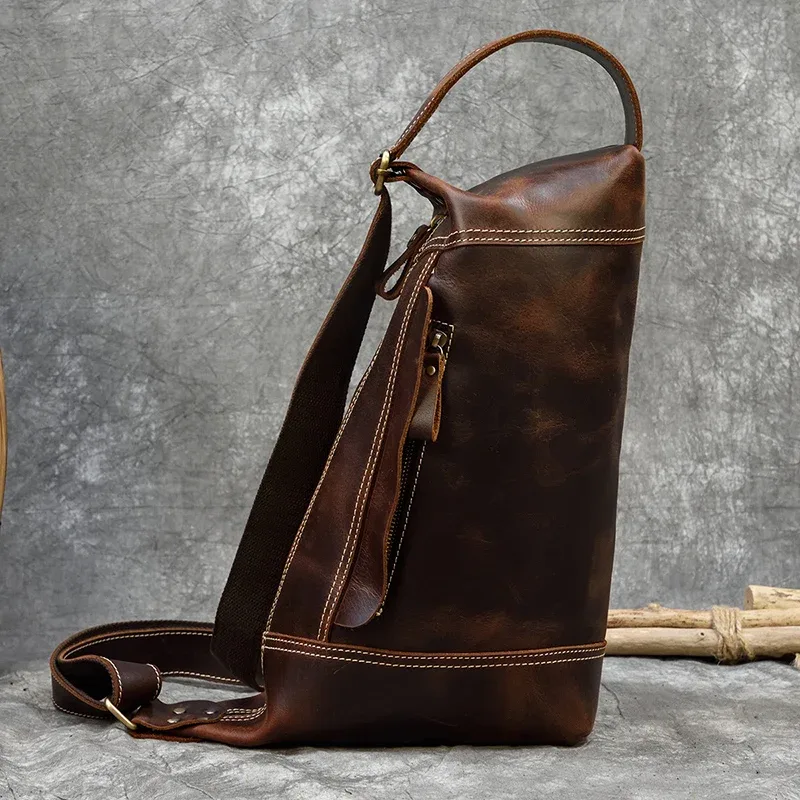 sac à dos en cuir véritable pour homme, sac de jour en cuir de cheval pour homme, sac à dos unique pour ordinateur portable, sac de poitrine pour homme, elin, voyage