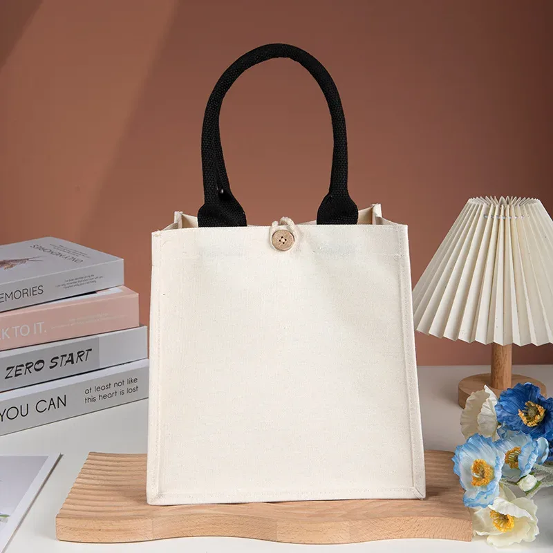 sac fourre-tout en toile vierge personnalisable avec logo, imprimable, en faux toile de jute, couleur unie, grande capacité, pour femmes