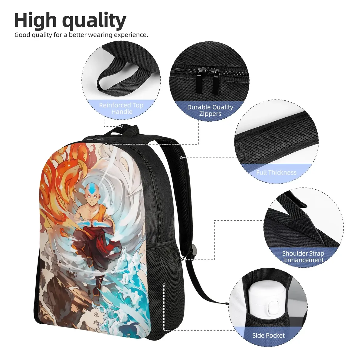 sac à dos avatar the last airbender, 1 pièce, sac à dos aang, le nouveau semestre commence