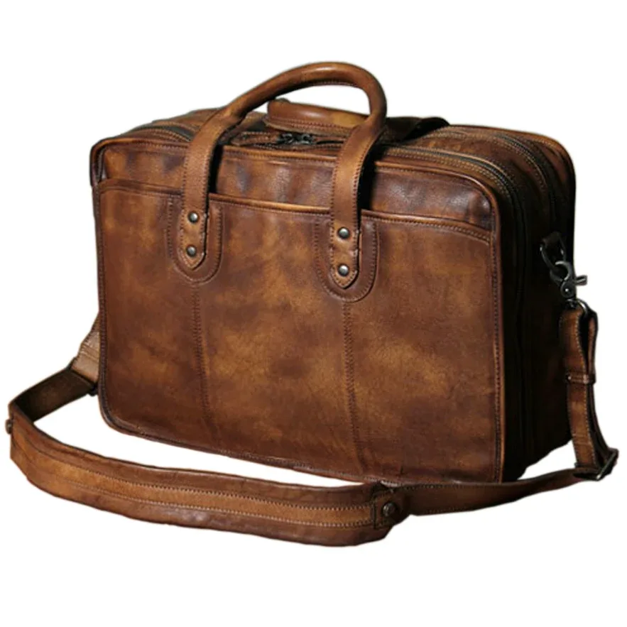 sacoche de luxe vintage en cuir véritable pour homme, grande mallette d'affaires en cuir, sac pour ordinateur portable 15,6 pouces, porte-documents, sac à main.