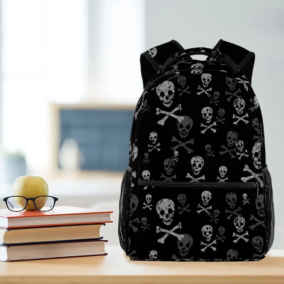 sacs à dos crâne et os pour garçons et filles, sac de livre d'école, voyage, randonnée, camping, sac à dos