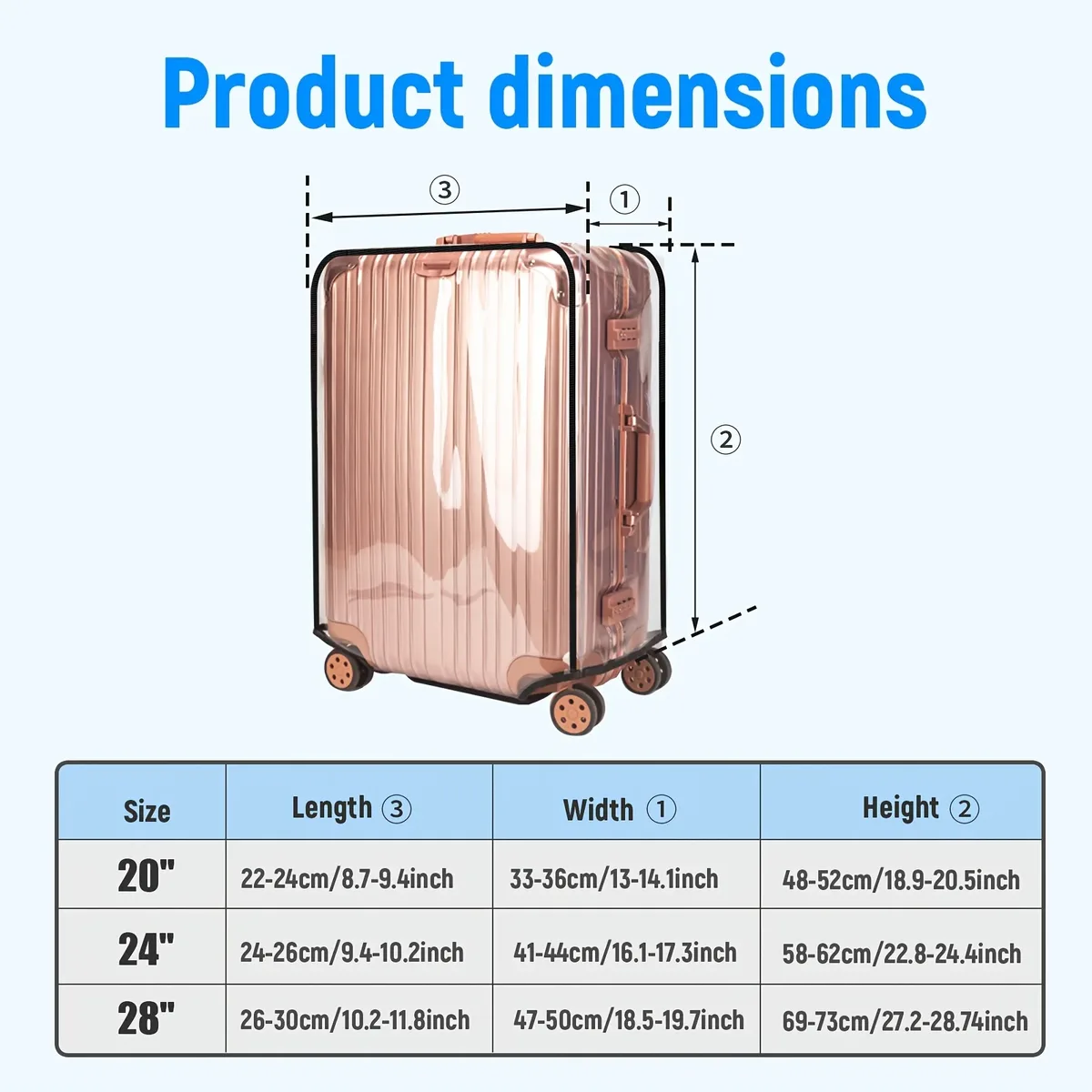 housse de protection transparente en pvc pour bagages, 1 pièce, protection universelle anti-poussière et anti-rayures pour valises de voyage de 20 à 28 pouces