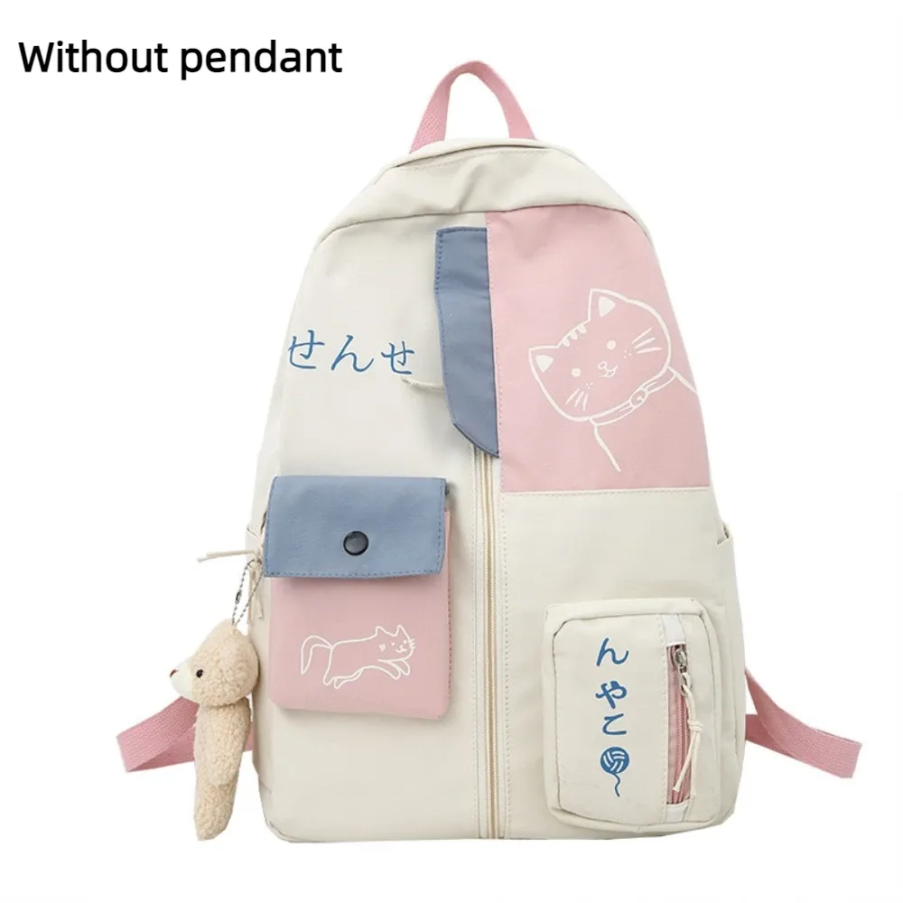 sac à dos chat de dessin animé mignon pour femme, sac à dos de voyage en nylon imperméable, cartable de grande capacité pour étudiants