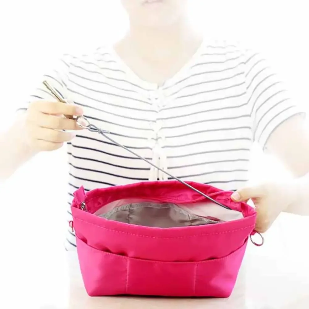 sac de rangement cosmétique avec fermeture éclair, sacs de rangement multi-poches, sac à main multifonctionnel, sac intérieur de couleur unie