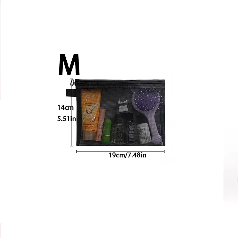 sacs à cosmétiques transparents en maille pour femmes, trousse de maquillage noire, étui de rangement de toilette de voyage portable, pochette de rangement de rouge à lèvres, cadeau, 1/3/5 pièces