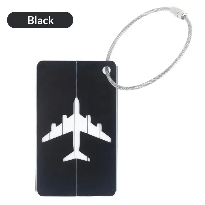 étiquette de bagage en alliage d'aluminium pour avion, anti-perte, avec porte-carte d'identité, couleur unie, accessoires de voyage
