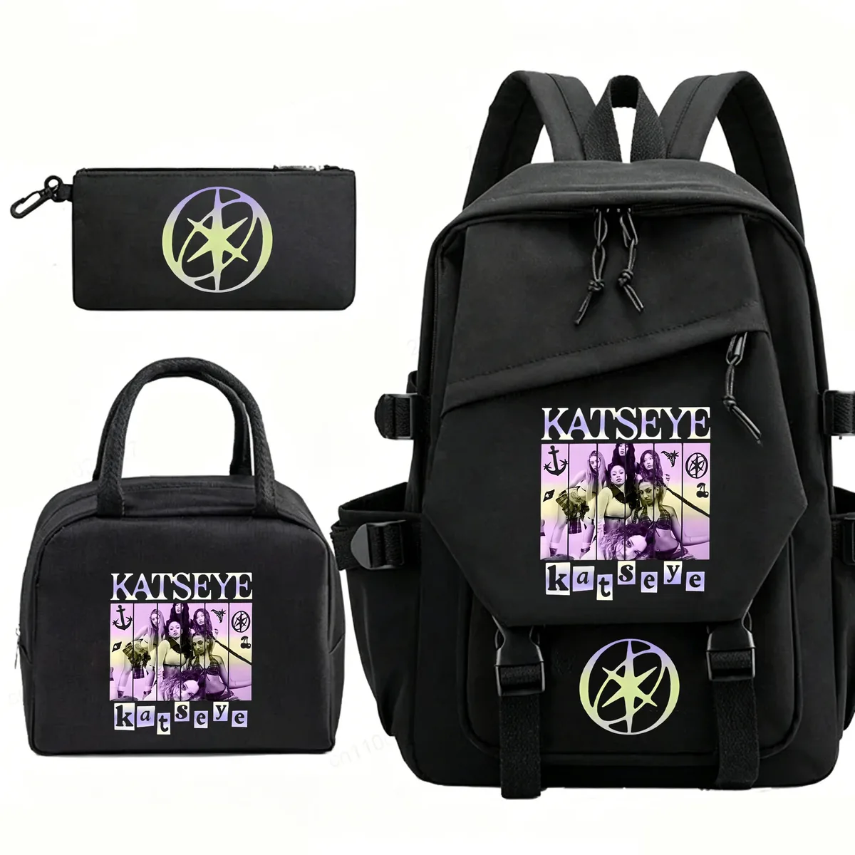 Sac à dos Kpop Group KATSEYE, grande capacité, cartable pour étudiants, hommes et femmes, sac à dos pour ordinateur, sacs à déjeuner, trousse à crayons, ensemble de 3 pièces