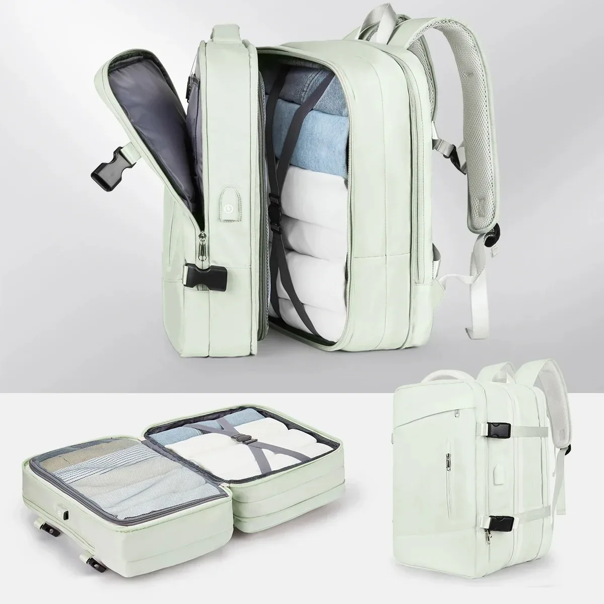 sac à dos de voyage imperméable de grande capacité avec compartiment à chaussures indépendant, rangement multi-compartiments et multi-couches, minimaliste a