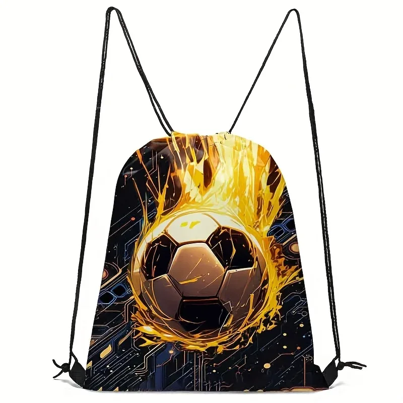 sac de sport à cordon de serrage imprimé football, sac à dos unisexe, motif créatif durable pour la randonnée et les voyages