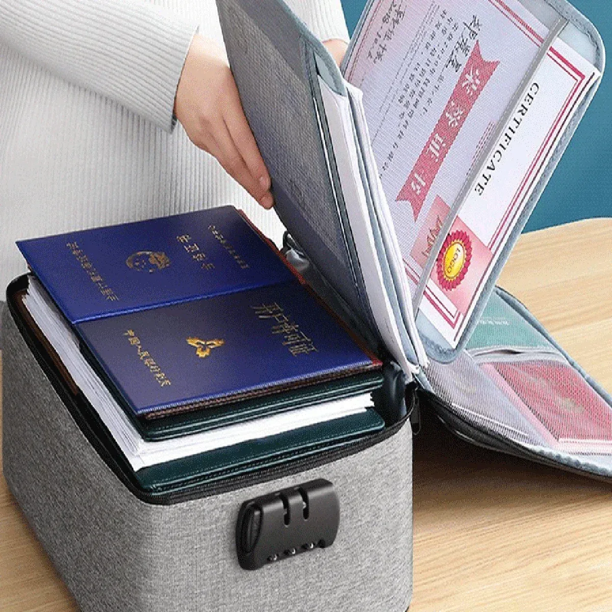sac pour passeport de documents haute capacité 3/5 couches oxford avec serrure étui organisateur de documents grand espace pour les certificats de dossiers a4