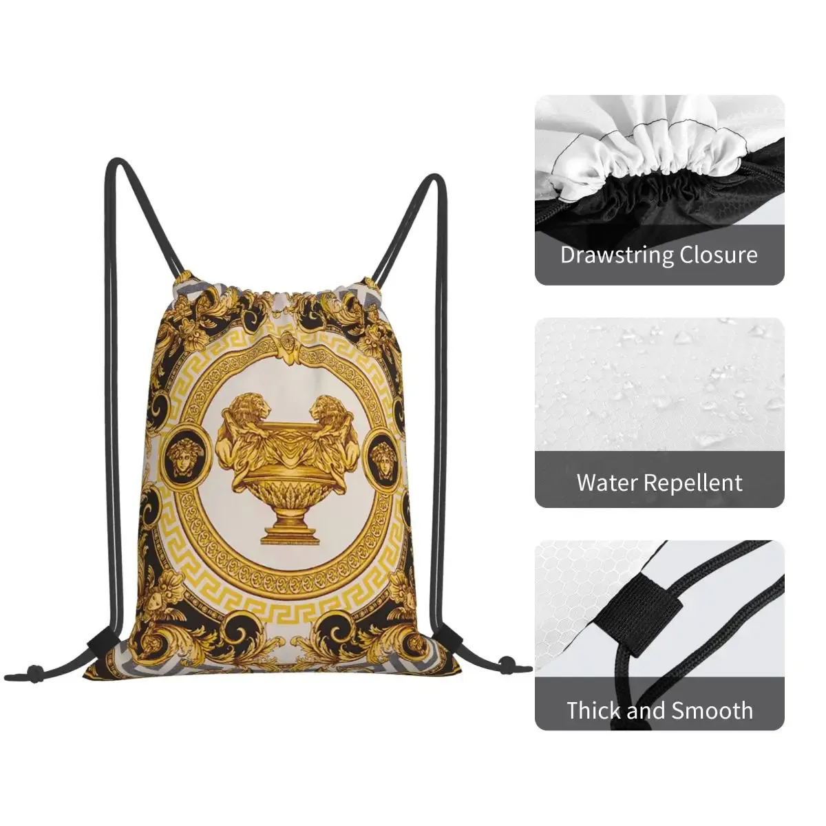 sacs à dos décoratifs dorés de style baroque, sacs à cordon portables, sacs à chaussures, sacs à livres pour homme et femme, pour l'école