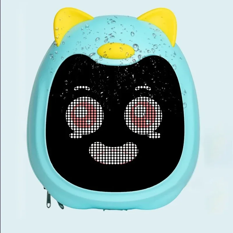 sac à dos scolaire imperméable intelligent à coque rigide pour enfants, forme d'animal, yeux led dynamiques, multifonctionnel pour garçons et filles
