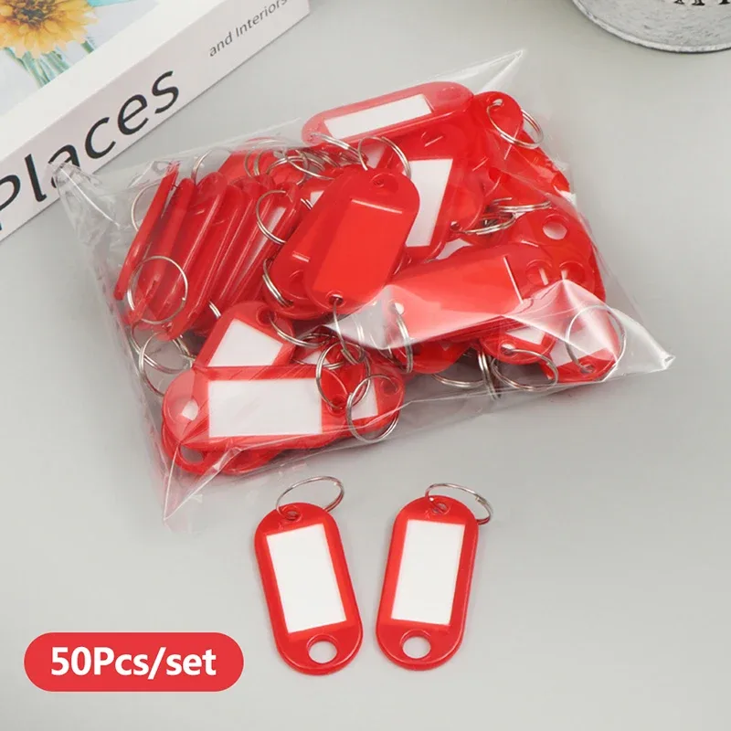porte-clés coloré, étiquette de clé, nom d'identification, adresse de salle, marqueur de numéro tel, étiquette de bagage avec anneau fendu, 50 pièces
