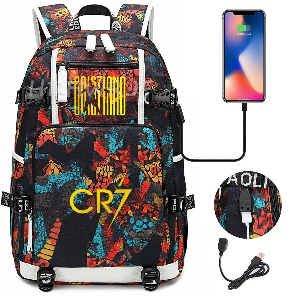 sac à dos camouflage cr7 pour ordinateur portable, sac à dos de randonnée, sacs d'école de 18 pouces, sacs d'école imperméables usb de grande capacité, sac à dos mochilas