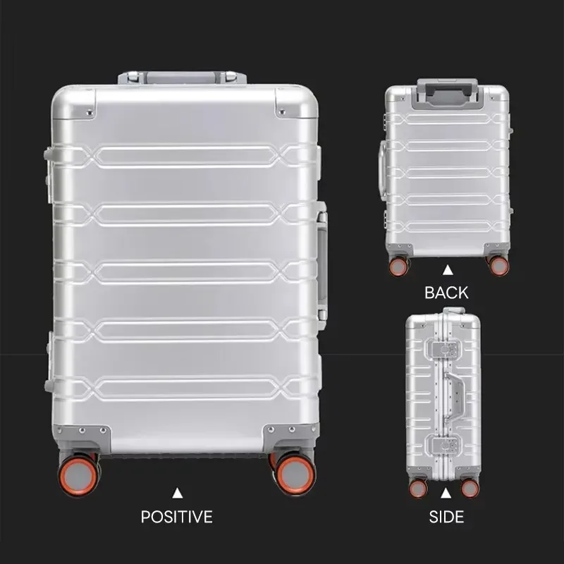valise à roulettes 100% aluminium-magnésium, grande capacité, avec roue rotative, boîtier de chariot de voyage, valise à main de 20 pouces