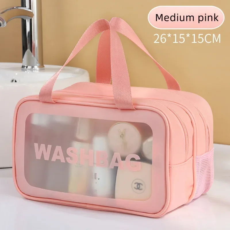 sac de maquillage en pu double transparent, séparation sèche-humide, sac de lavage portable, sac de rangement de cosmétiques, voyage fitness, essentiels de natation